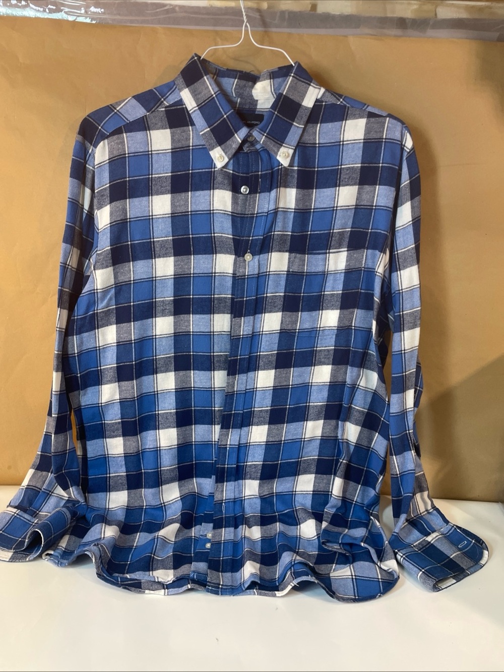 John Ashford Blue and White Plaid Button-Down Shirt